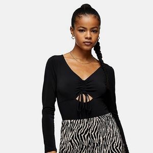 Topshop Black V Neck Cut Out Tie Bodysuit Size 4